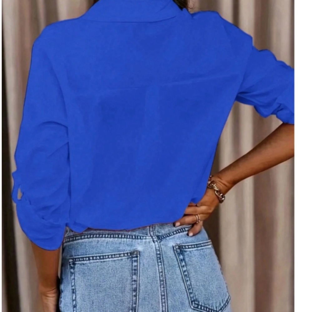 Classic button Down poplin Boyfriend Rolled Sleeve shirt - Picture 11 of 12